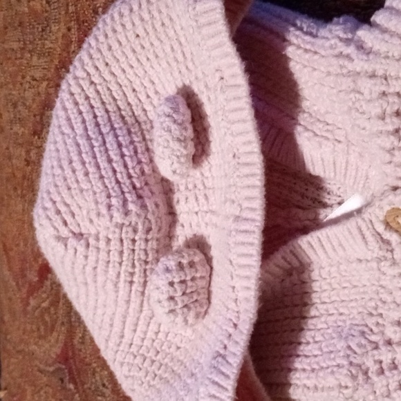 Carter's 6 months Waffle Knit Pink Cardigan Sweater, Hooded with Bear Ears - Picture 4 of 11